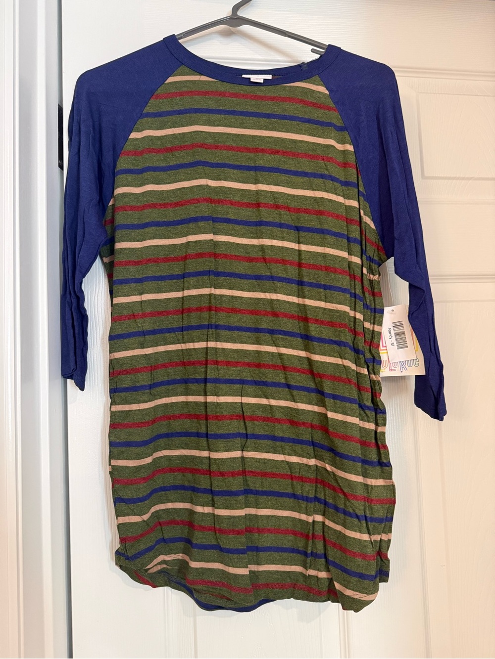 LuLaRoe Randy Striped Raglan Tee - Olive, Navy, Red, Cream